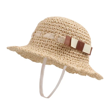 בייבי בנות פנמה כובע קיץ קש קשת ילדה כובע הנסיכה מתקפל החוף התינוק דלי כובעי תינוק כובעי פנמה לילדים
